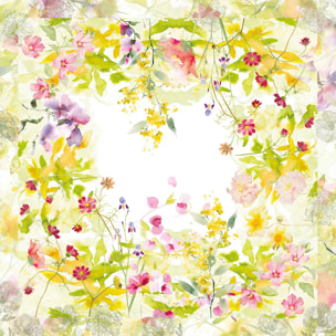 Nappe lin & coton lavé 150 g/m² imprimé rose jaune vert Souffle fleuri printemps