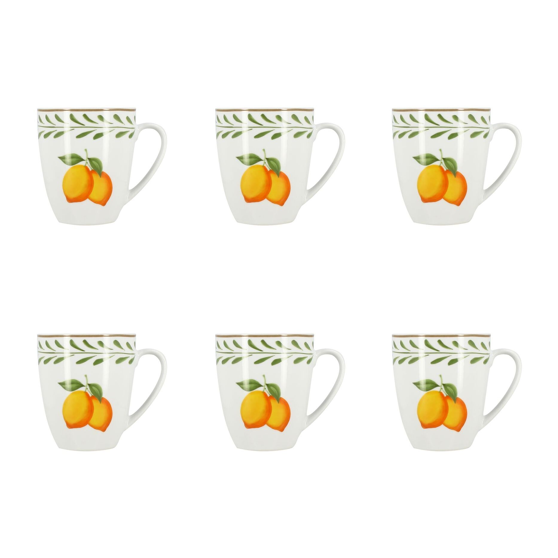 Lot de 6 mugs 36cl en porcelaine à motif citron LEMON