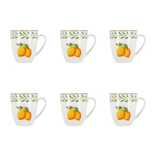 Lot de 6 mugs 36cl en porcelaine à motif citron LEMON