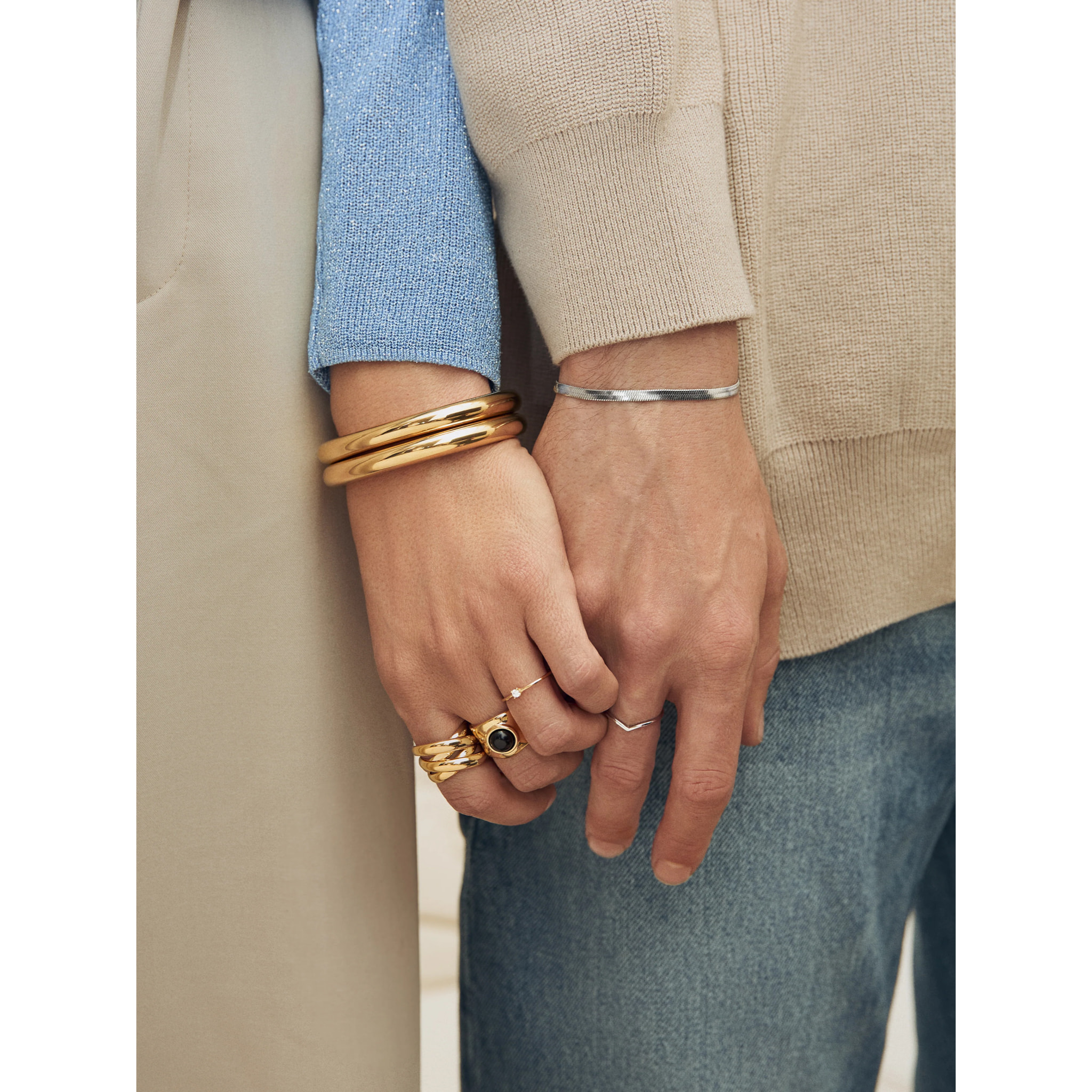 Anillo Double Cross Acero Baño Oro