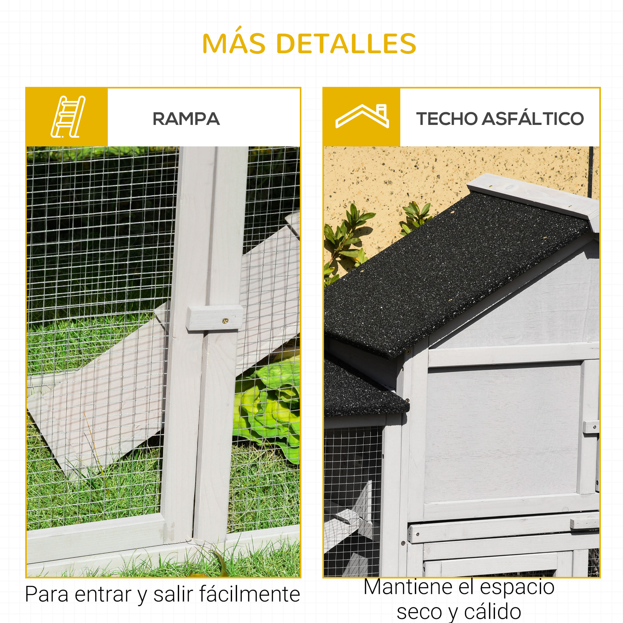 Conejera de Exterior Grande Jaula de Madera para 2-4 Conejos con Techo Asfáltico Recinto de Alambre Bandeja Extraíble y Rampas 210x45,5x84,5 cm Gris y Negro