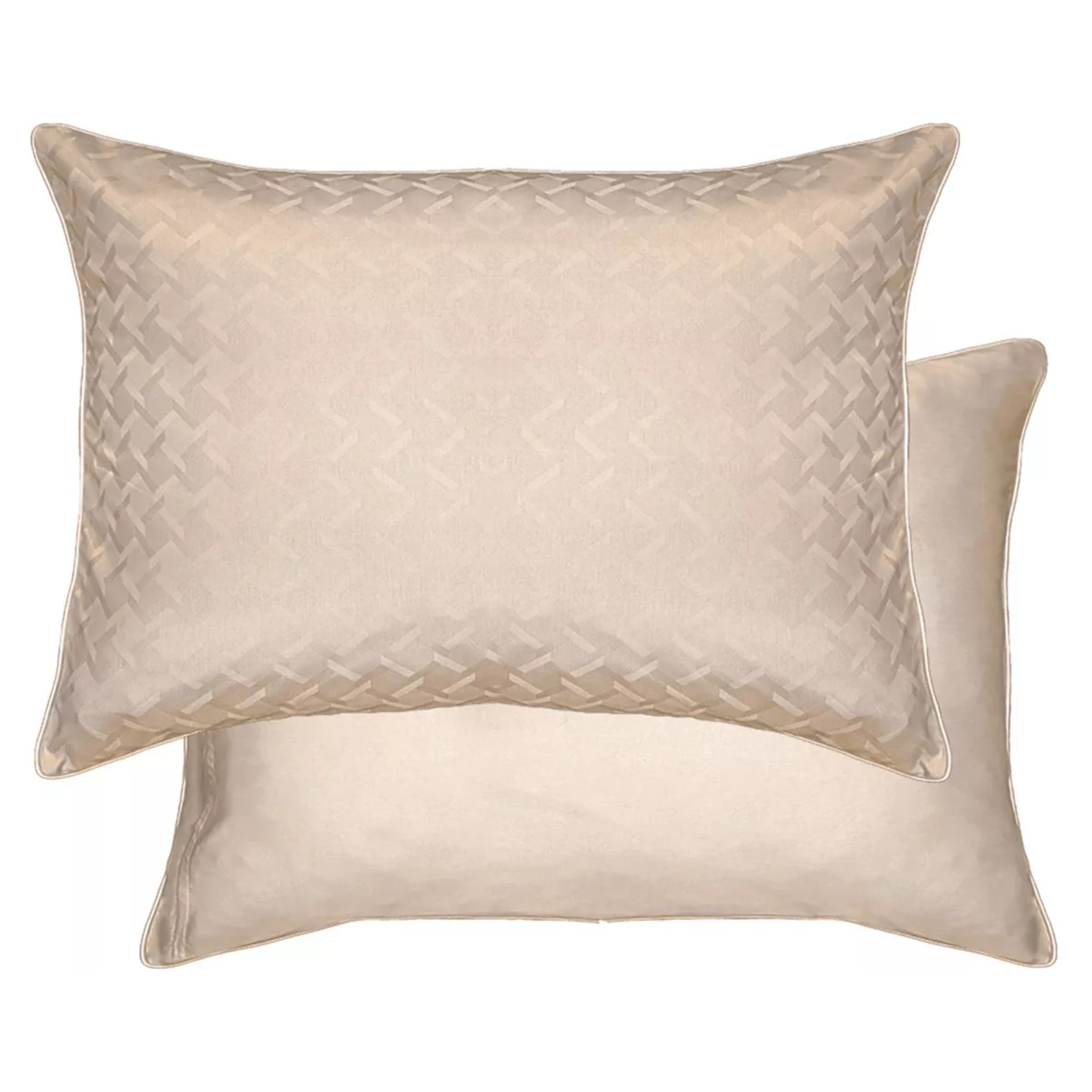 Lot de 2 taies satin de coton motif jacquard beige Adagio lin