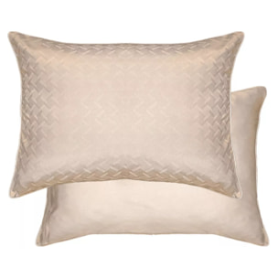 Lot de 2 taies satin de coton motif jacquard beige Adagio lin