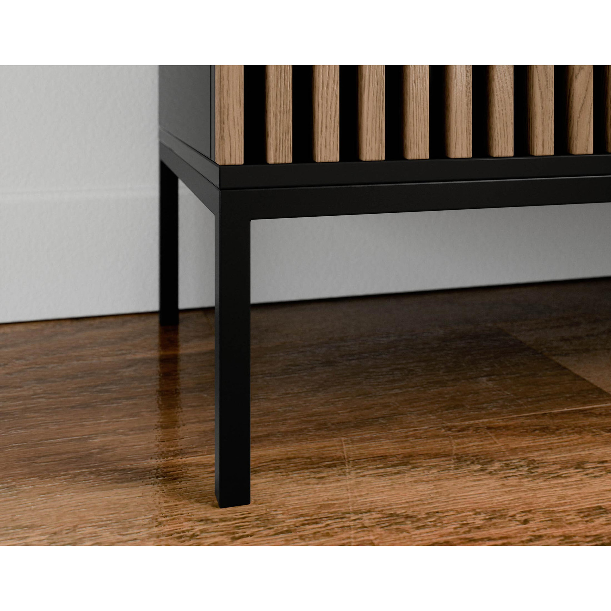 Savanna - buffet bas - effet bois et noir - 3 tiroirs et 2 portes - 150 cm - Noir / Bois