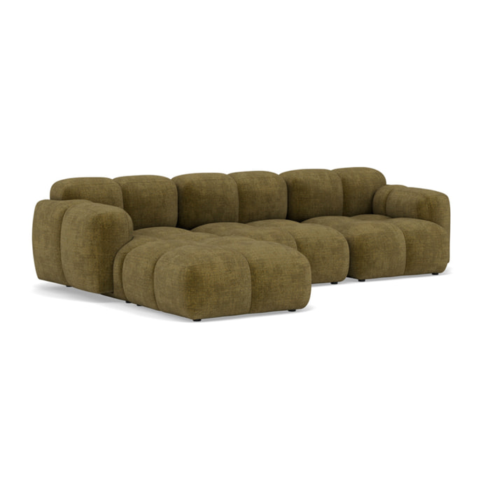 Grace - canapé modulable d'angle réversible 4 places en velours texturé - Vert Olive
