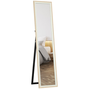 Espejo de Cuerpo Entero 157x37 cm Espejo de Pie o de Pared con Marco de MDF y Soporte para Salón Dormitorio Blanco y Natural