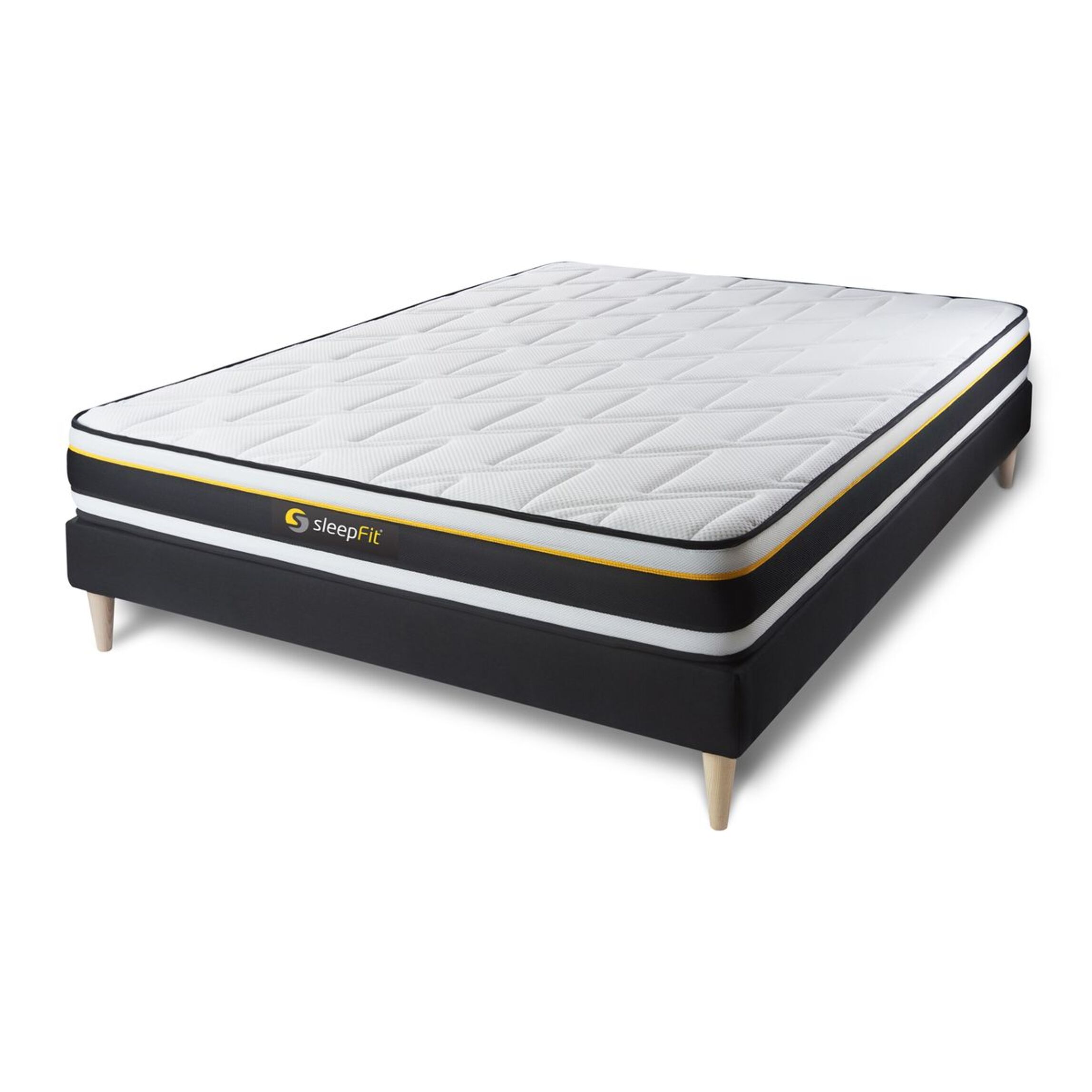 Ensemble - Matelas Mousse haute densitée avec micro-cellules d'air 19cm d'épaisseur - 7 zones de confort - Confort très ferme - Sommier tapissier en kit - 2 places
