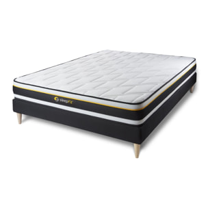 Ensemble - Matelas Mousse haute densitée avec micro-cellules d'air 19cm d'épaisseur - 7 zones de confort - Confort très ferme - Sommier tapissier en kit - 2 places