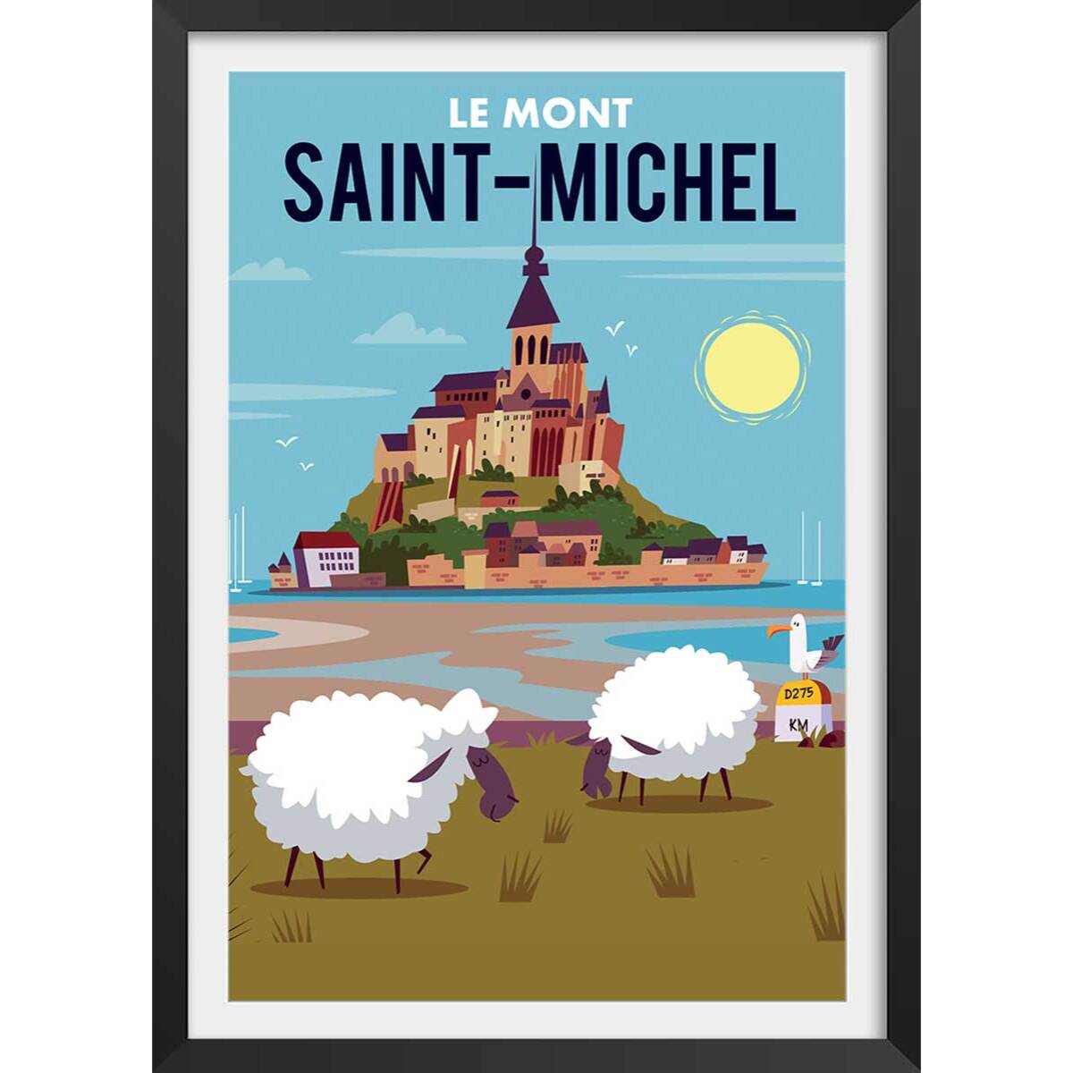Affiche mont Saint Michel Affiche + cadre en bois - Noir