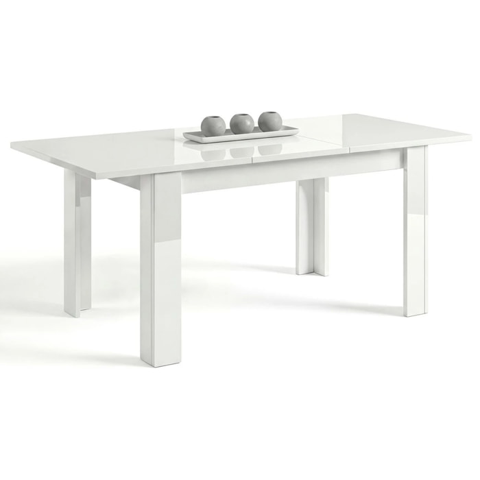 Mesa de comedor extensible en blanco brillo 140-190x90 cm Sira Blanco Brillo