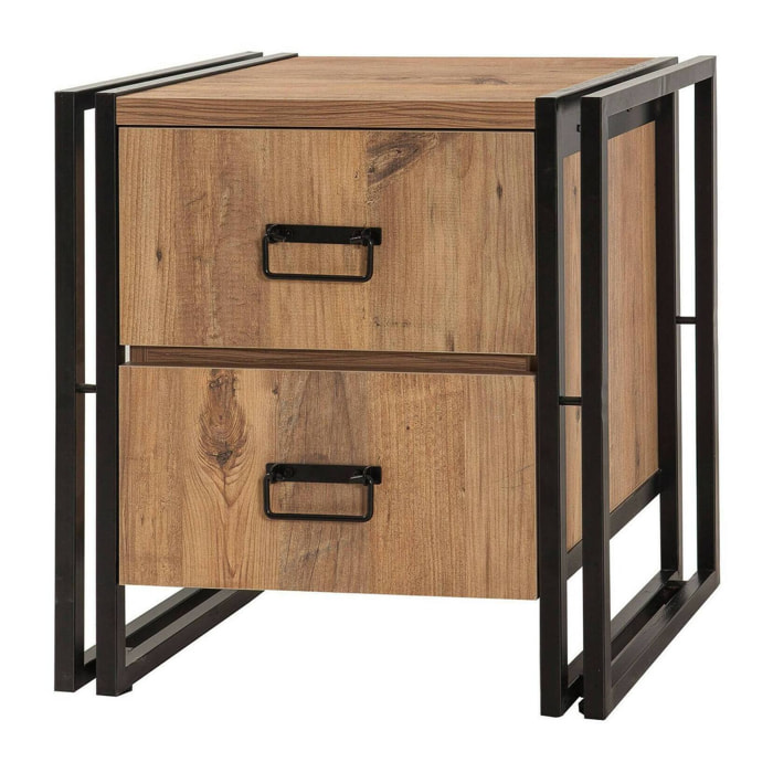 Comodino Pantaleon, Comò basso, Tavolino da notte, Mensola da letto, 52x40h55 cm, Quercia e Nero