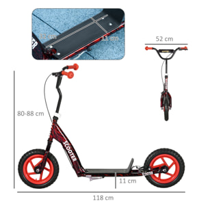 Trottinette patinette enfant à partir de 6 ans roues 30 cm guidon réglable poignée frein et béquille acier rouge