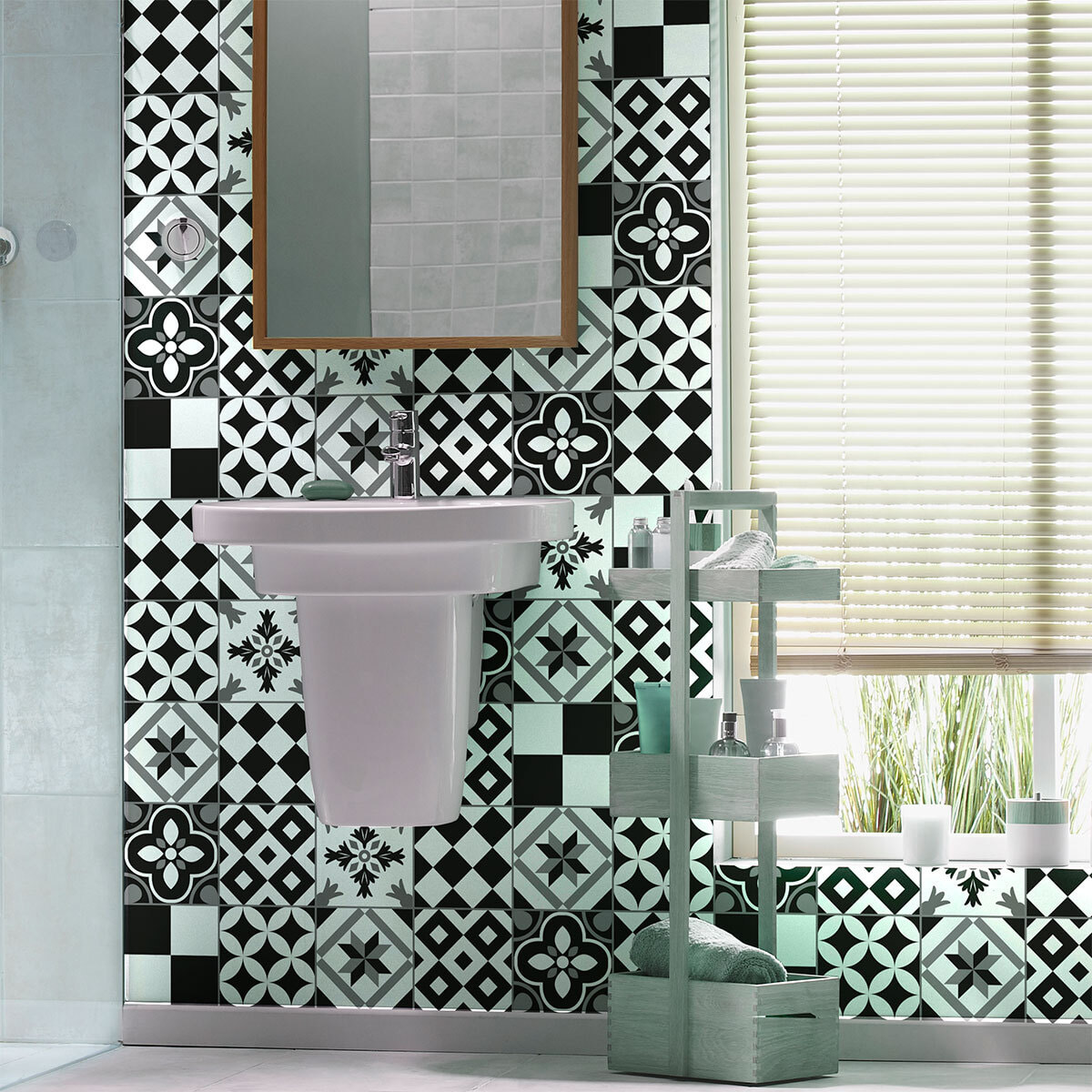 Stickers muraux - Sticker Mural Carrelage adhésif Cuisine Salle de Bain - 30 STICKERS CARREAUX DE CIMENT AZULEJOS MARINIRA