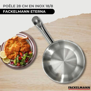 Set de 3 poêles 20, 24 et 28 cm en inox, 3 couvercles verre et 6 ustensiles inox Fackelmann Eterna