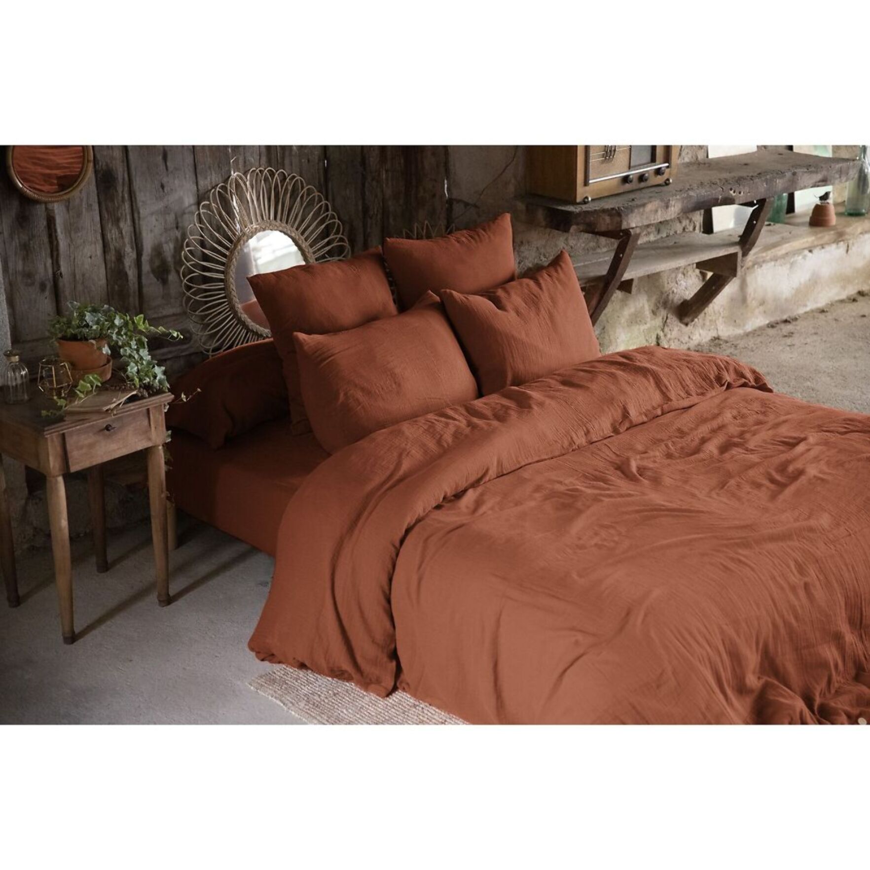 Housse De Couette 100% gaze De Coton Terracotta