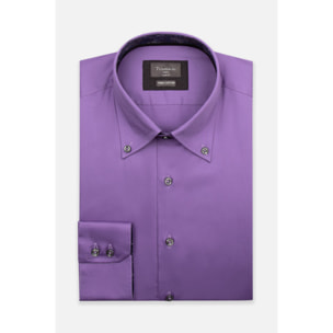 Camicia Uomo 2 Bottoni Button Down Slim Satin Unito Viola