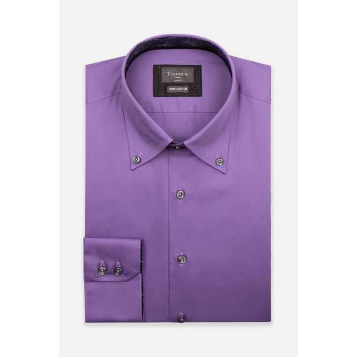 Camicia Uomo 2 Bottoni Button Down Slim Satin Unito Viola