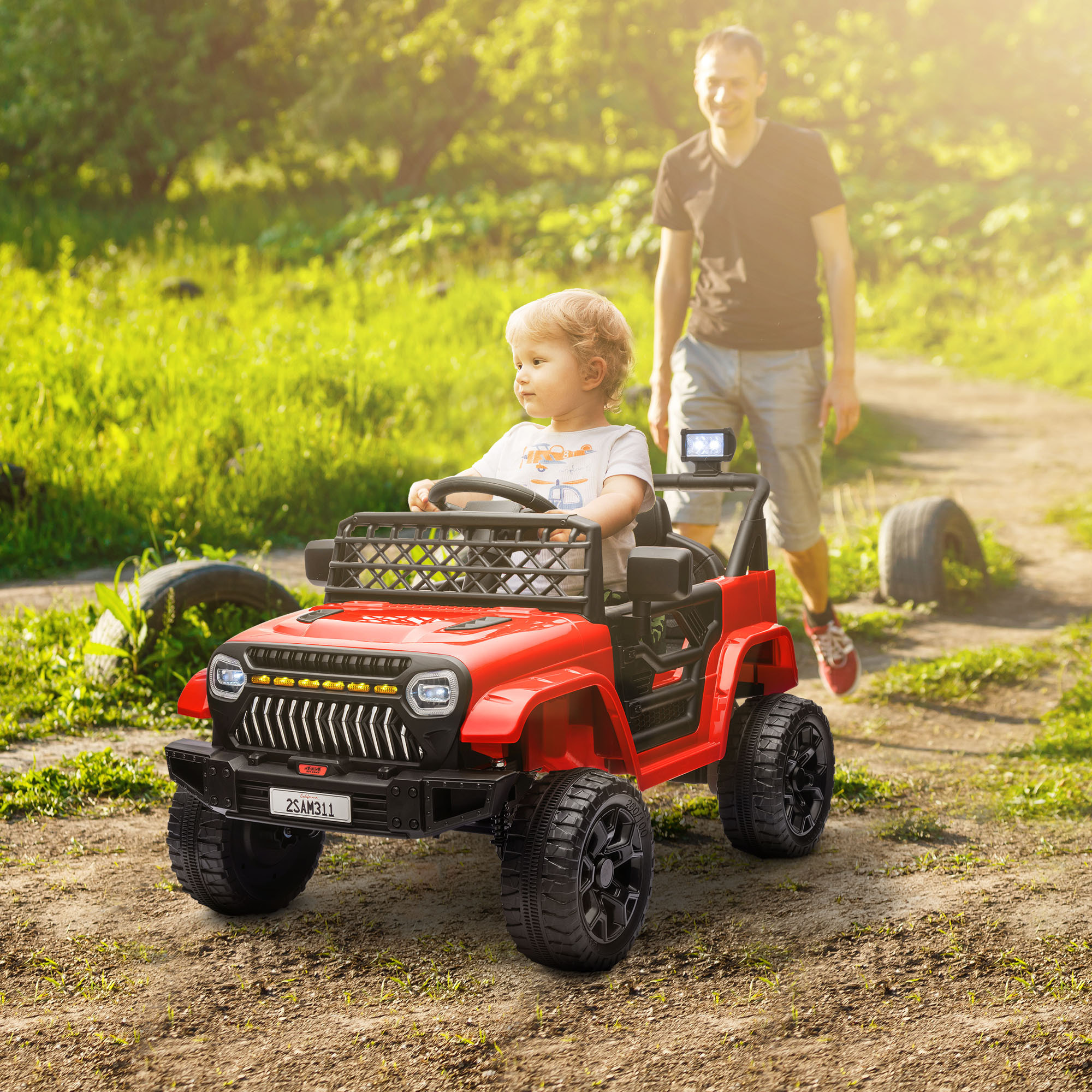 Coche Eléctrico para Niños de +3 Años Coche Eléctrico Infantil Coche de Batería 12V con Mando a Distancia Velocidad Ajustable USB Faros Bocina Rojo