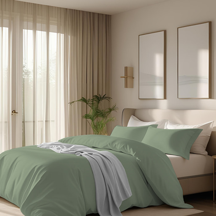 Parure copripiumino in raso tinta unita salvia