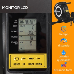 Máquina de Remo Plegable con 8 Niveles de Resistencia Magnética Volante de 4kg Monitor LCD Carga 120kg para Fitness Entrenamiento en Casa Acero Aluminio 185x58x57 cm Negro y Plata