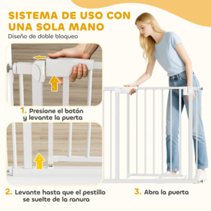 Barrera de Seguridad para Niños y Perros, Extensible 76-89 cm, Puerta para Perros, Bloqueo Doble, Cierre Automático, Apertura Dos Sentidos, Montaje a Presión, Extensión 7 cm, Blanco