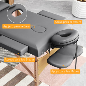 Camilla Masaje Plegable Portátil Camilla Estética Profesional de Madera de 3 Zonas con Altura, Respaldo, Soporte para Piernas, Reposacabezas Ajustables Brazos Acolchados 215x60x64-89 cm Gris