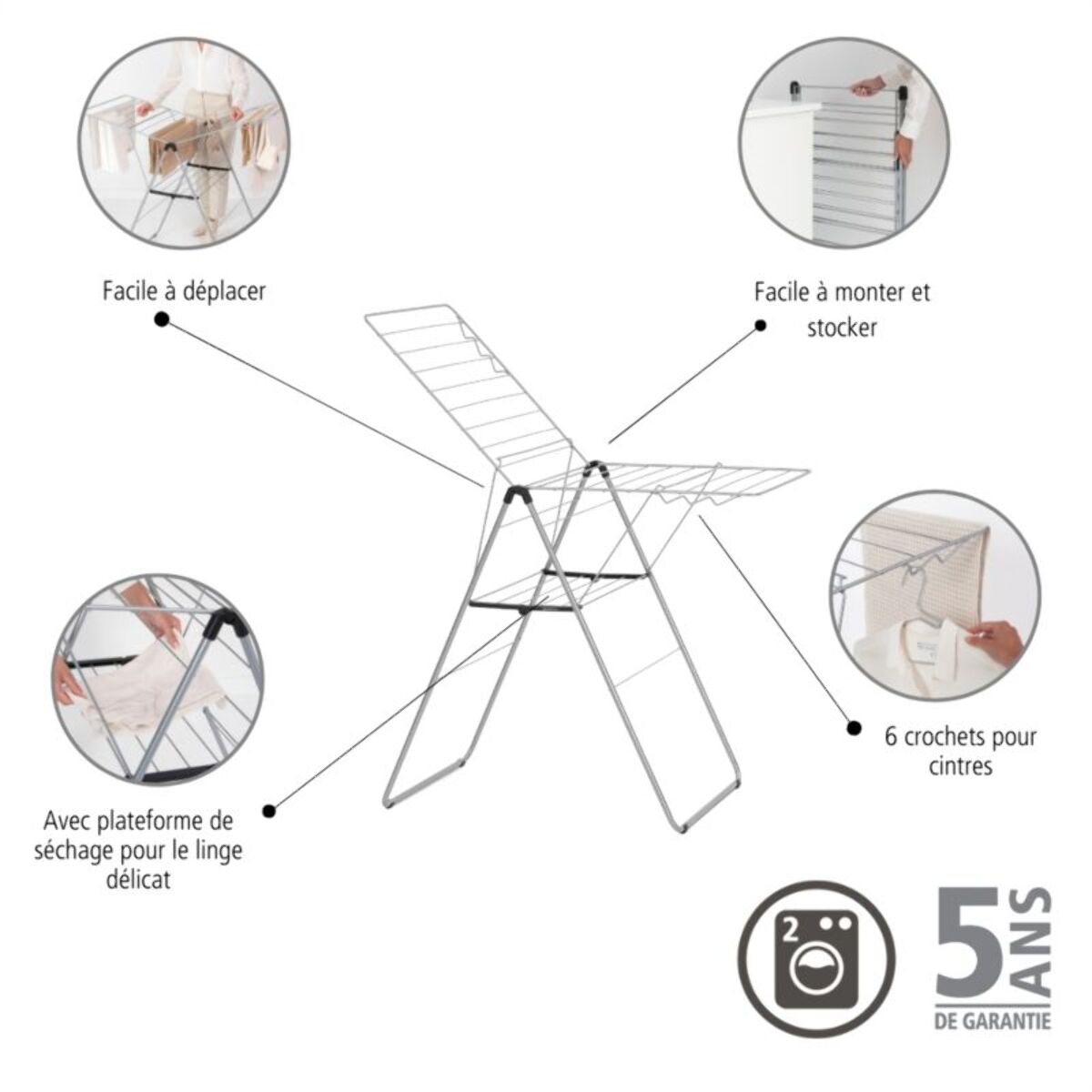Etendoir à linge BRABANTIA Hang on 20m Metallic Grey