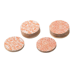 J-Line Dessous de verre - bois - orange/blanc - set de 8