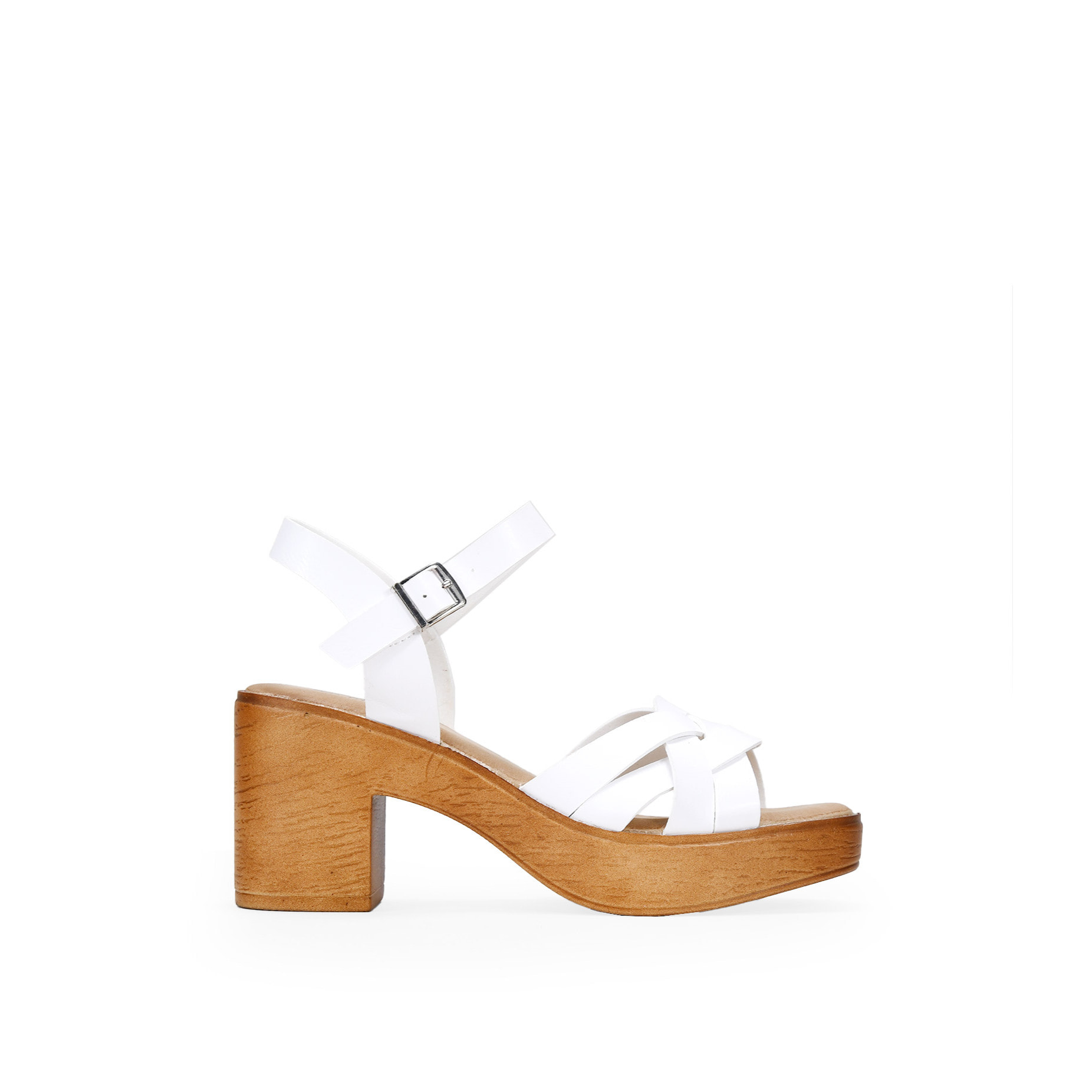 Sandalias de tacón blancas efecto madera