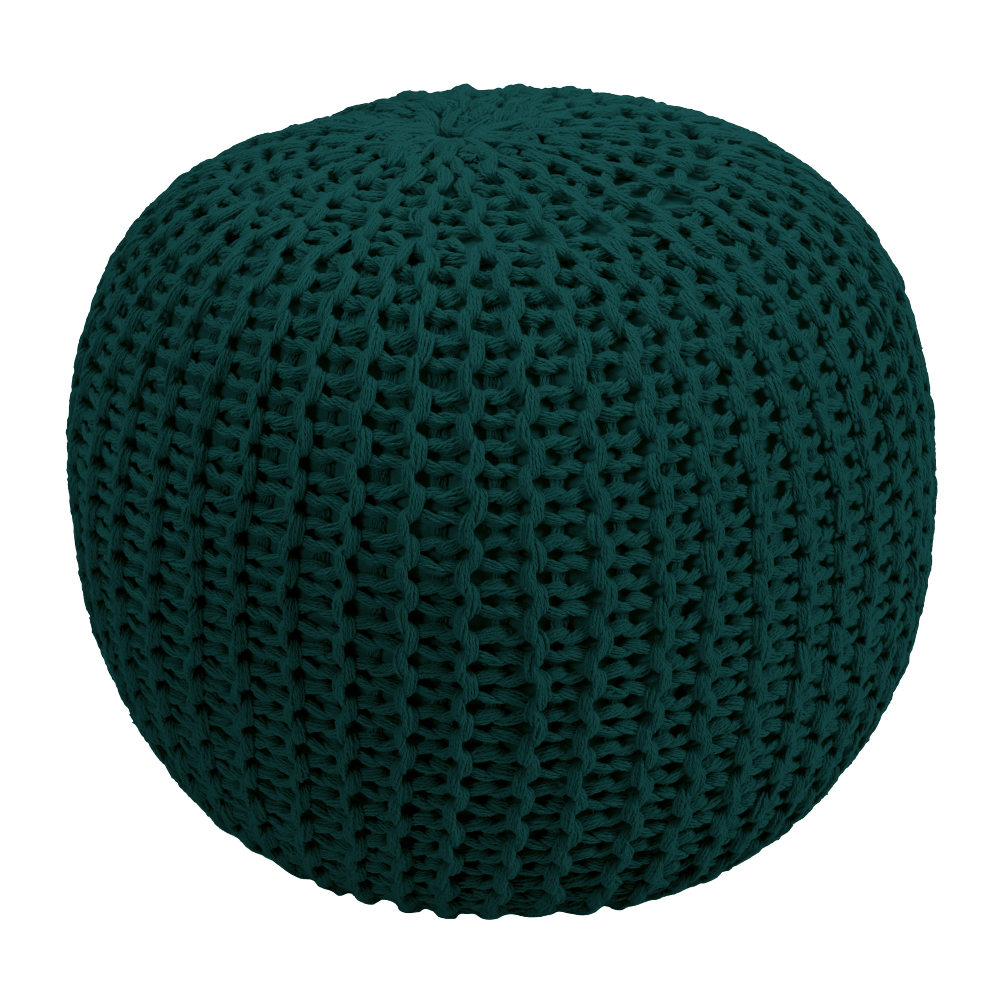 Pouf tricot rond en coton vert sapin D40 cm - Elisa