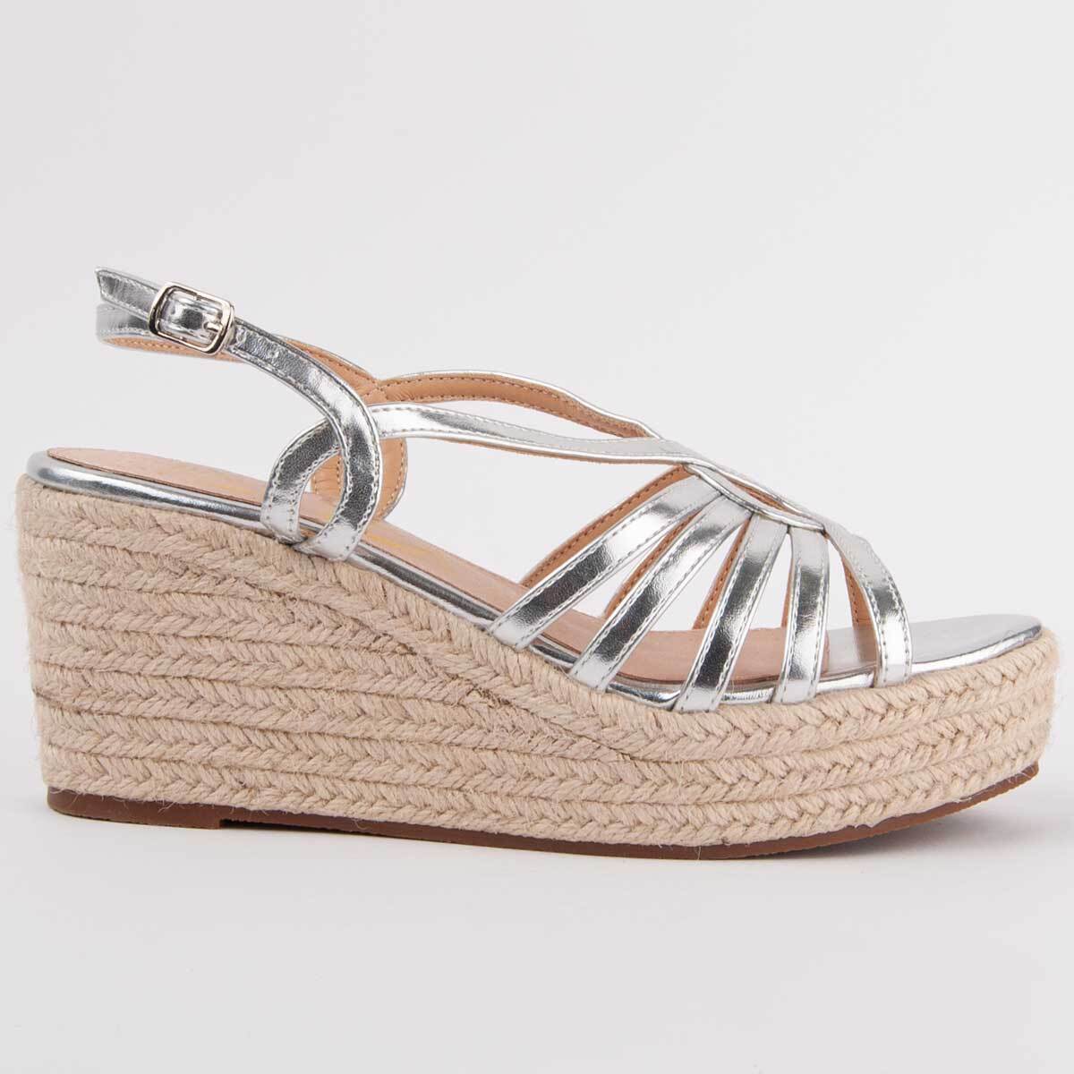 Sandalia De Cuña - Plateado - Altura: 8 Cm