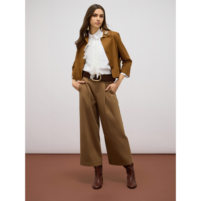 Oltre - Pantaloni palazzo in drill misto cotone - Marrone