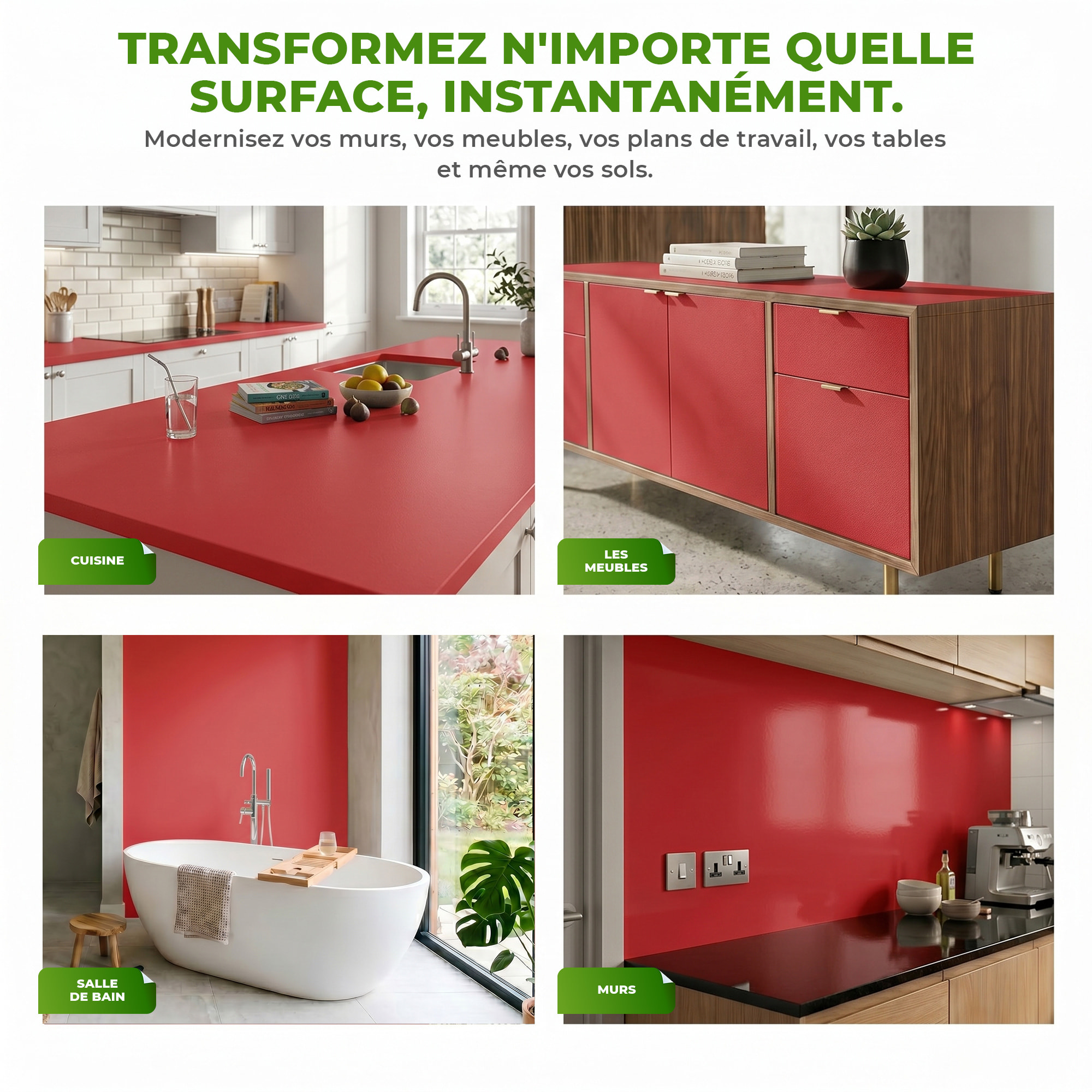 Rouleau adhésif décoratif Vinyle au Mètre - Rouge cerise - Sticker Lavable Imperméable Mur Cuisine Meubles