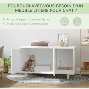 Maison de toilette pour chat - 2 portes, niche, grattoir amovible - MDF blanc