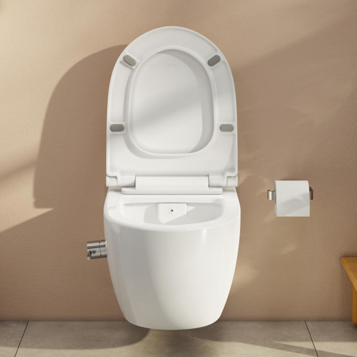 Pack WC Bati-support Geberit + WC sans bride SAT avec bidet thermostatique + Abattant softclose + Plaque Blanche (SATCleanGeb3)