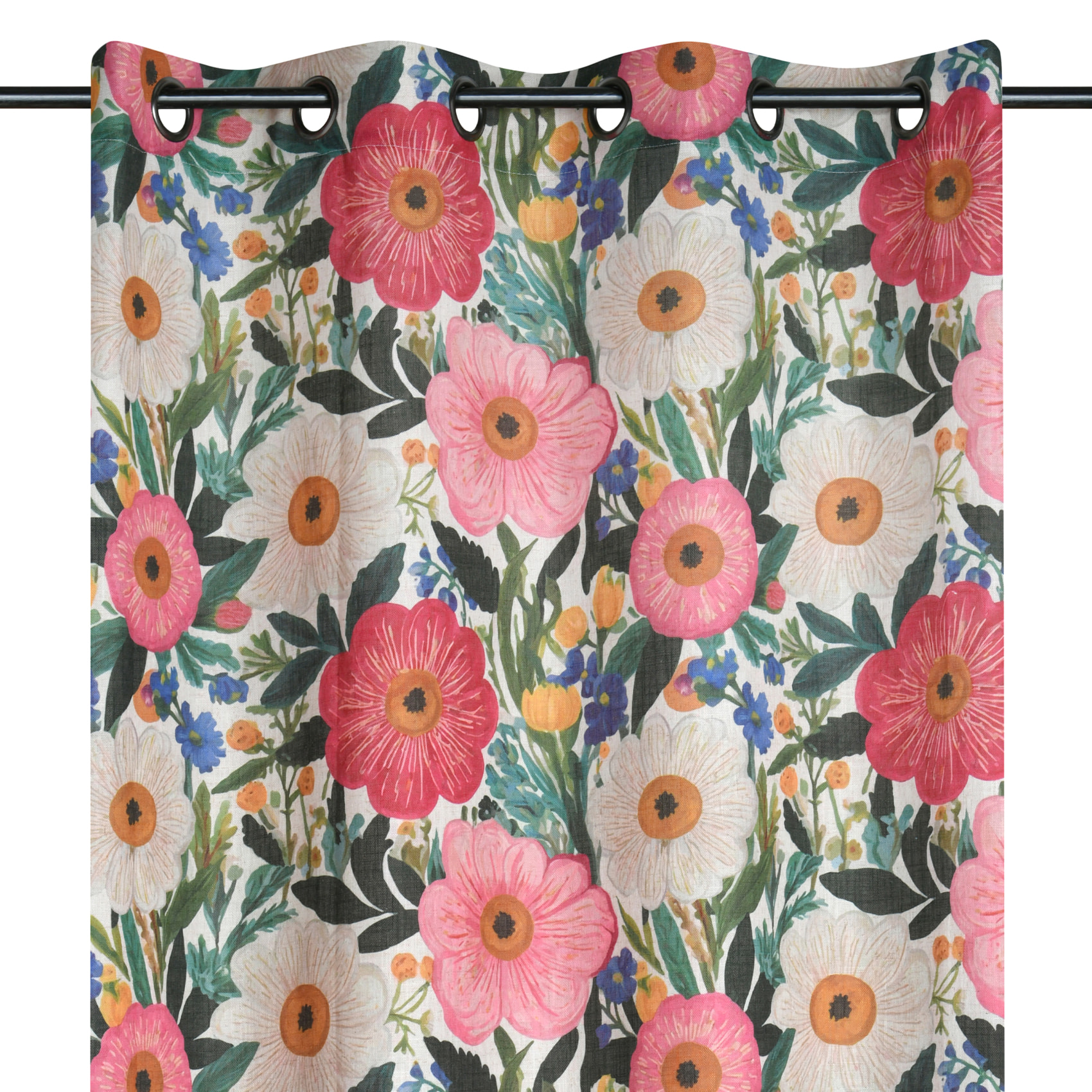 Rideau à oeillets tamisant floral - Rose Clair