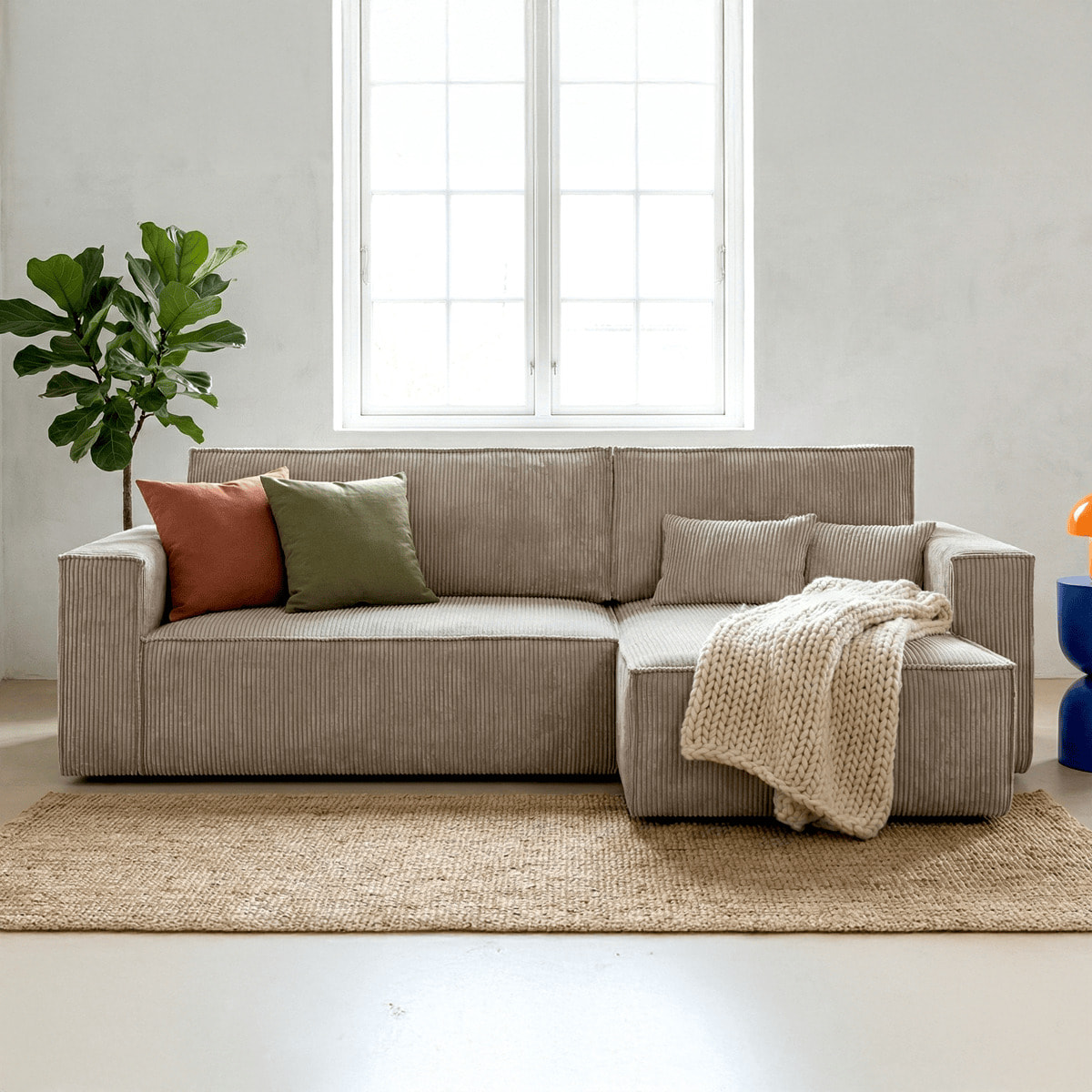 Canapé d'angle convertible 4 places en velours côtelé - LIVIA