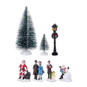 Conjunto de 14 piezas de escena de pueblo navideño con iluminación led