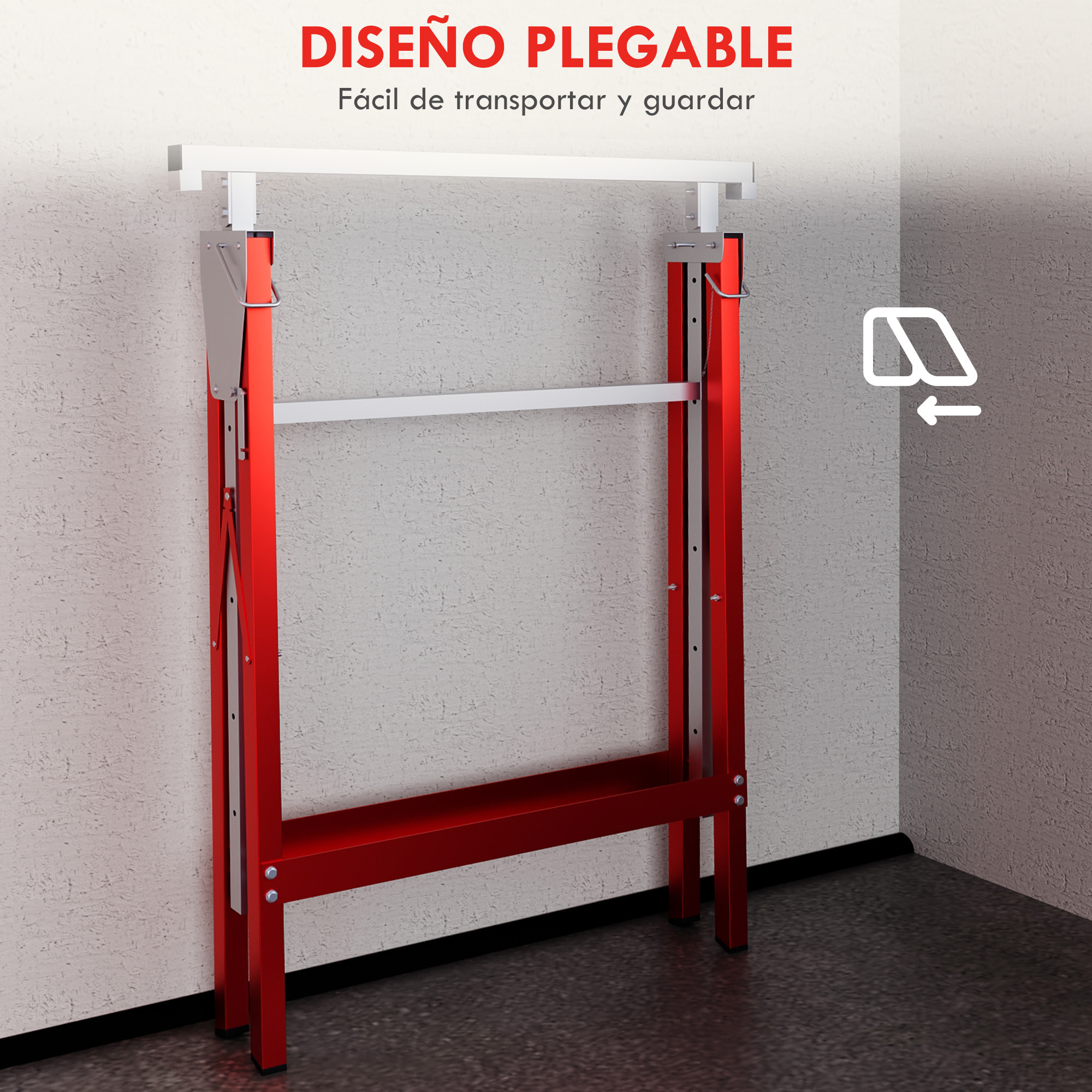 Set de 2 Caballetes Telescópicos Plegables con Altura Ajustable Caballetes de Sierra de Acero para Mesa y Trabajo de Bricolaje Carga 200 kg 68x58x80-130 cm Rojo