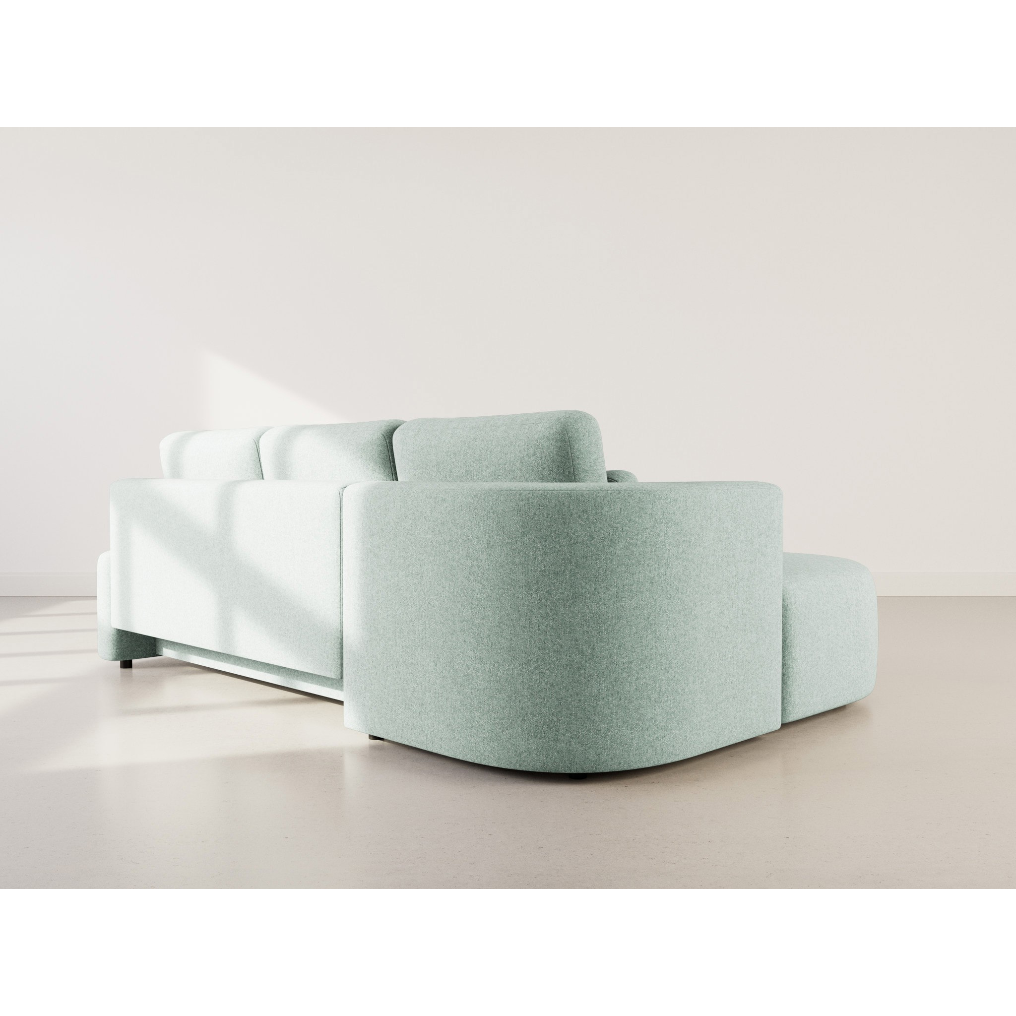 Mahina - canapé d'angle gauche 4 places convertible avec coffre en tissu texturé - Bleu