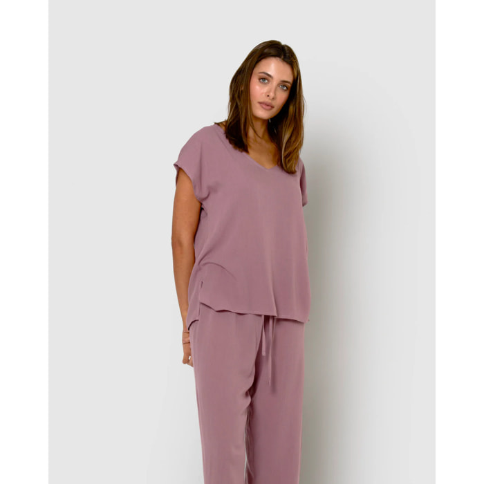 Camisa de mujer de viscosa bambula berenjena