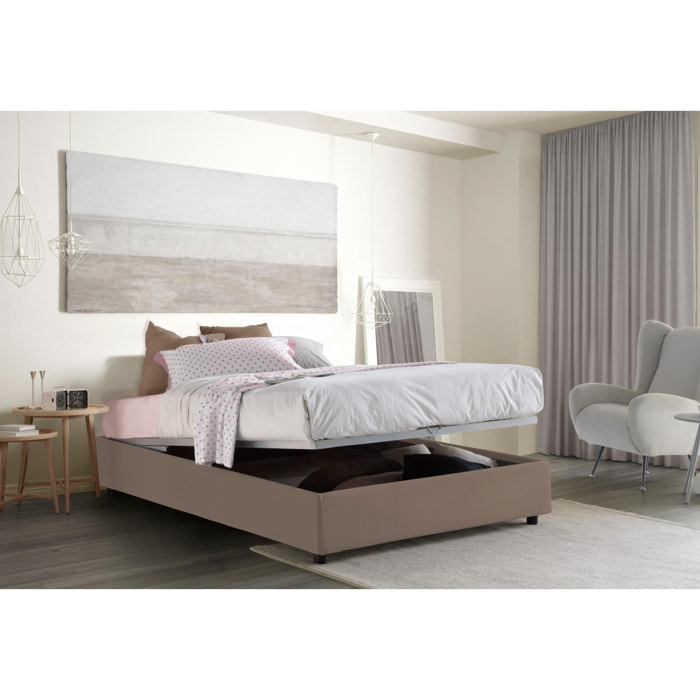 Letto matrimoniale Adele, Letto contenitore con rivestimento in tessuto, 100% Made in Italy, Apertura frontale, con materasso Cm 140x190 incluso, Tortora