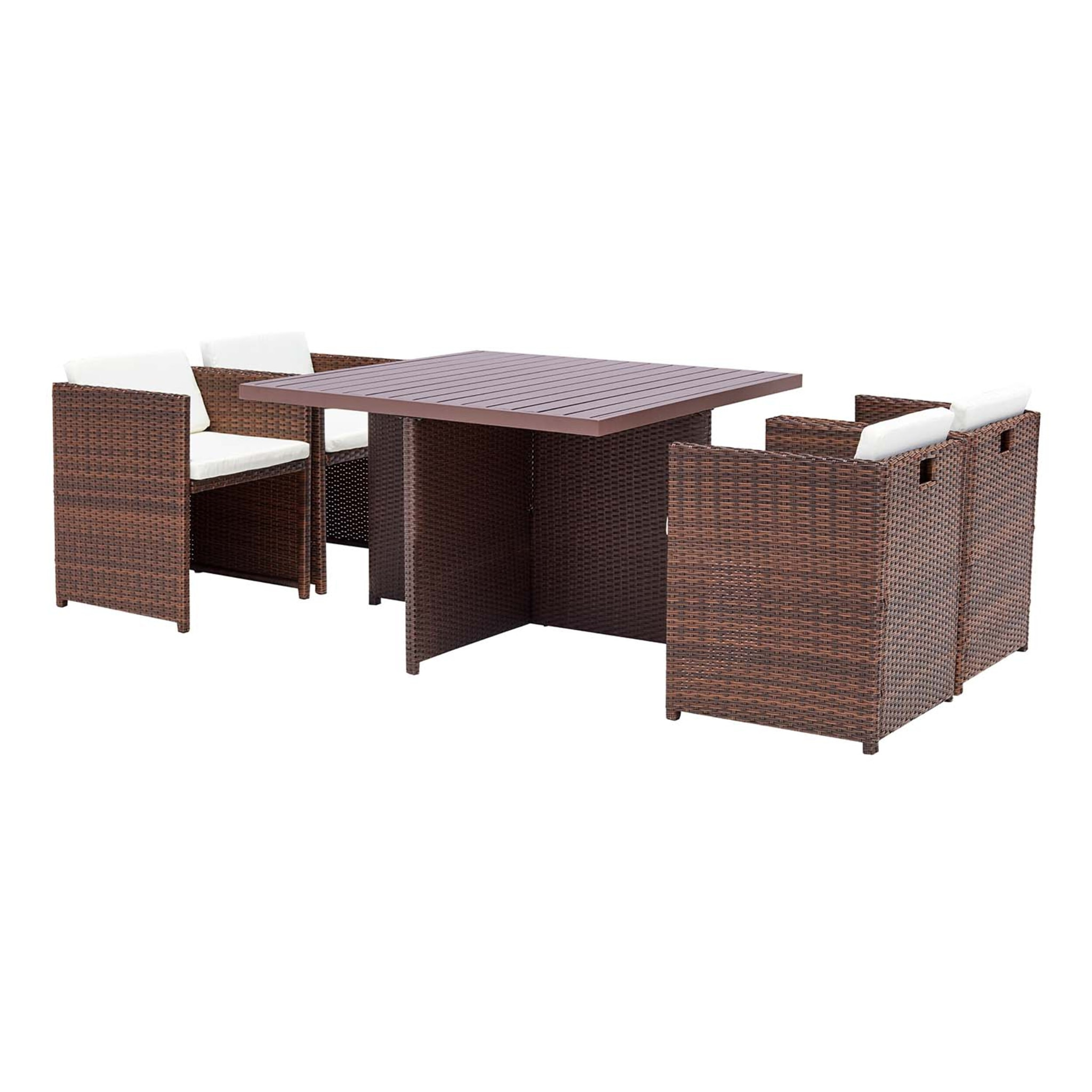 Table et chaise 4 places encastrables alu résine marron-blanc ABASA