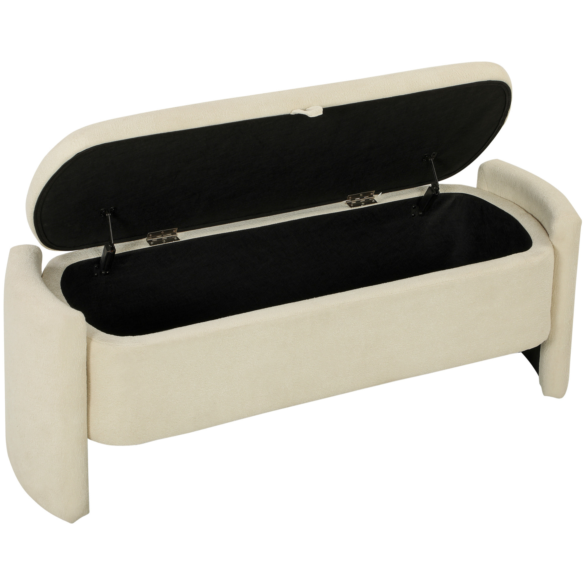 Banquette coffre de rangement design bouclette arrondi beige