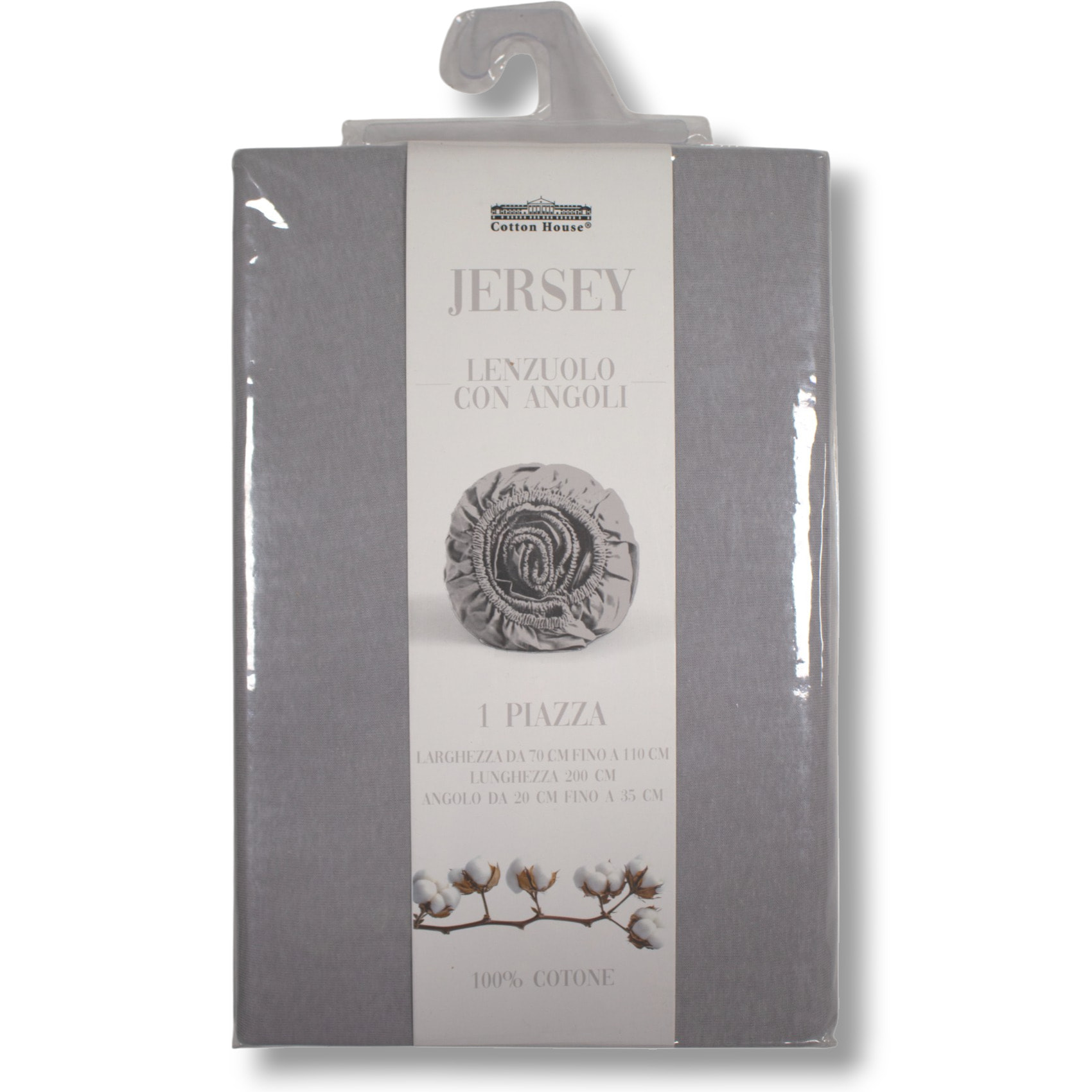LENZUOLO SOTTO CON ANGOLI PER LETTO SINGOLO IN JERSEY DI COTONE GRIGIO