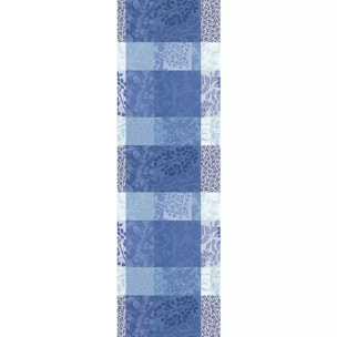 Chemin de table pur coton motif jacquard bleu Mille rameaux bleu