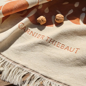 Jete de canape pur coton 420 g/m² motif jacquard jaune orange Tangerine curry