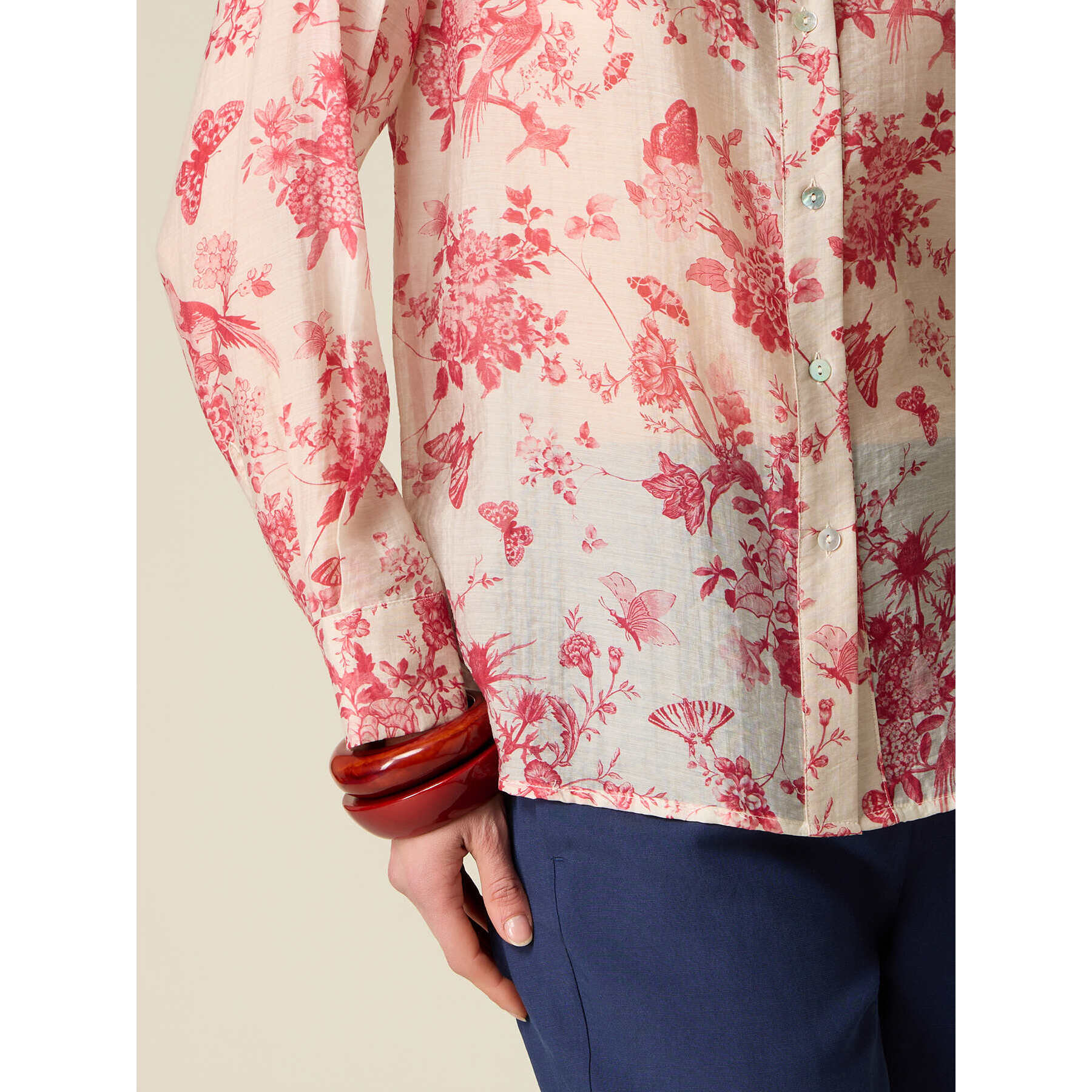 Oltre - Camicia in mussola misto lyocell fantasia - Bianco