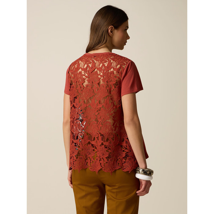 Oltre - T-shirt parte dietro in pizzo - Arancione