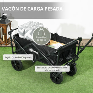 Carro Plegable con Toldo Desmontable Carro de Jardín con Longitud y Ángulo del Mango Ajustables y Bolsa de Transporte Carga 100 kg Negro